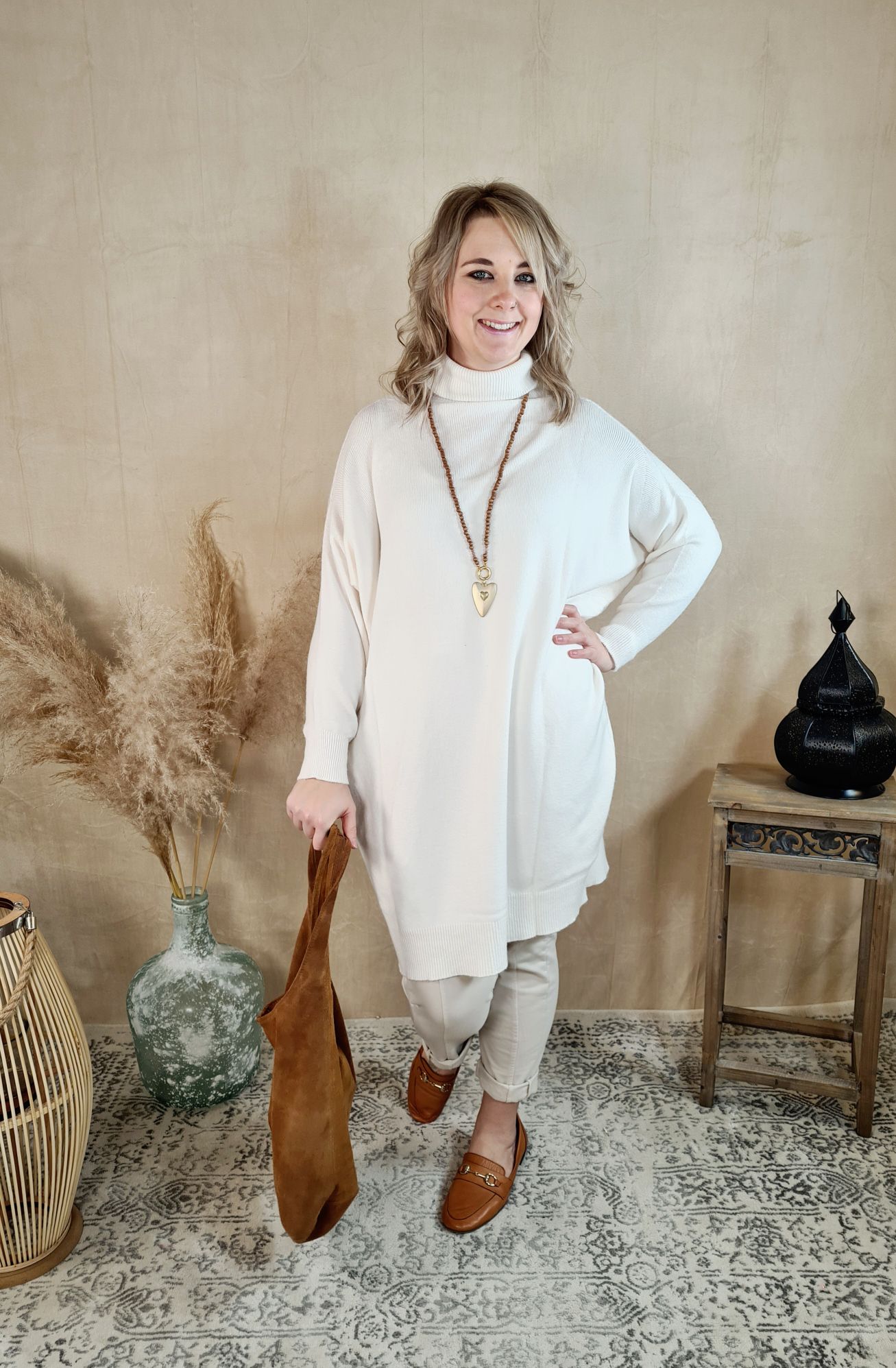 LIGHT KNIT DRESS EMILIA CREME 34-42 Made in Italy Strick Kleid Long Pullover LIGHT KNIT DRESS EMILIA CREME 34-42 Made in Italy Strick Kleid Long Pullover