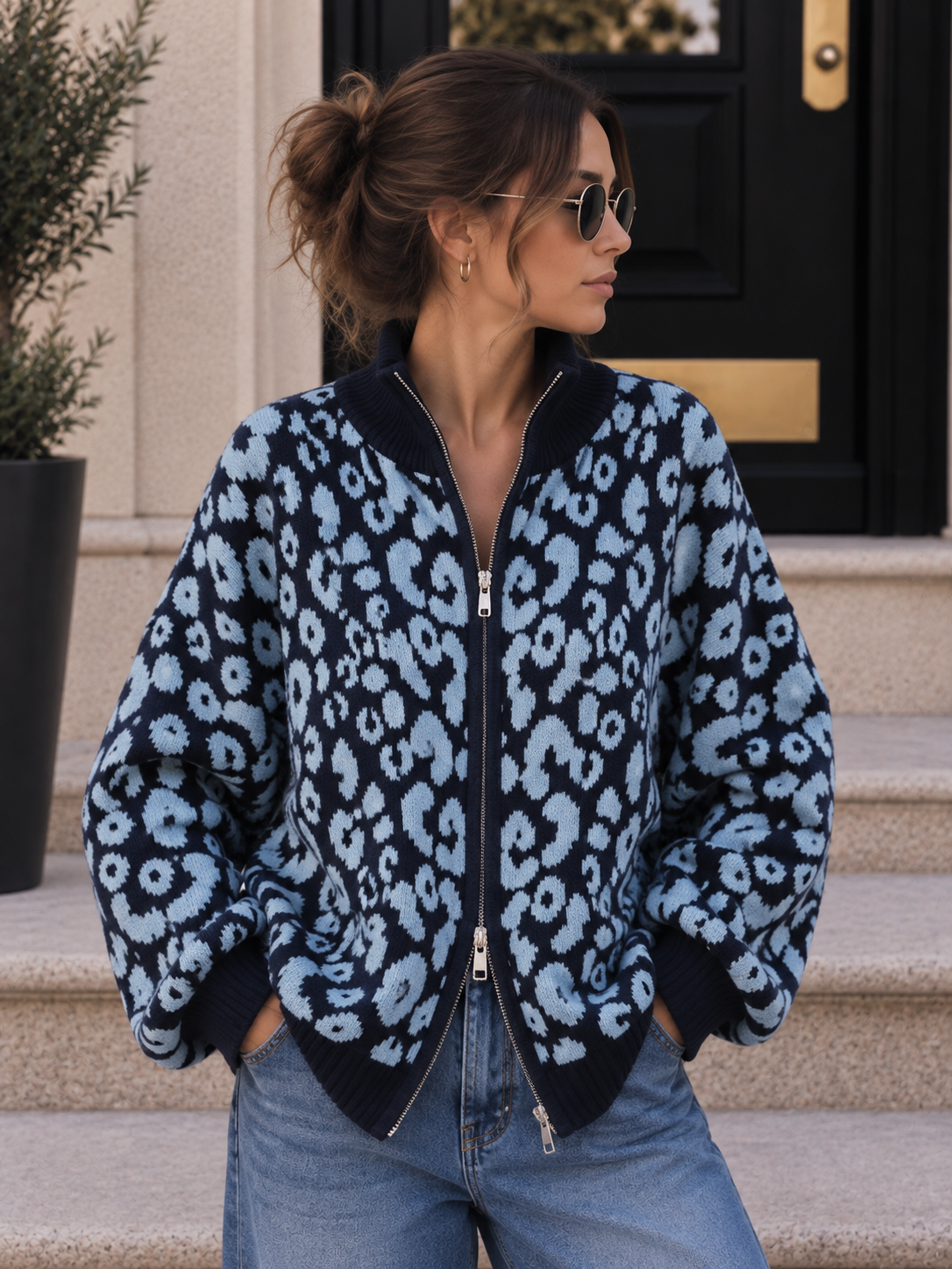 Cardigan-Leo mit Zwei-Wege-Reißverschluss I SJ0071 I Made in Italy 34-42/44 Strickjacke