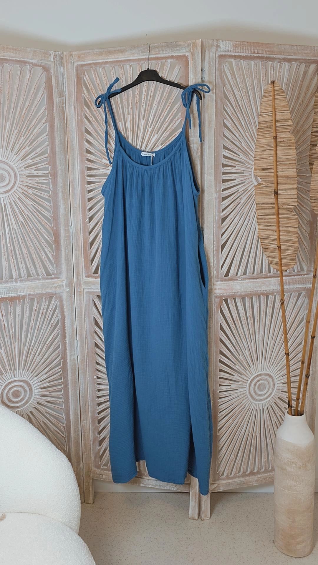 MUSSELIN SPAGHETTI TRÄGERKLEID PALMA UNI 36 -44/46 Made in Italy 