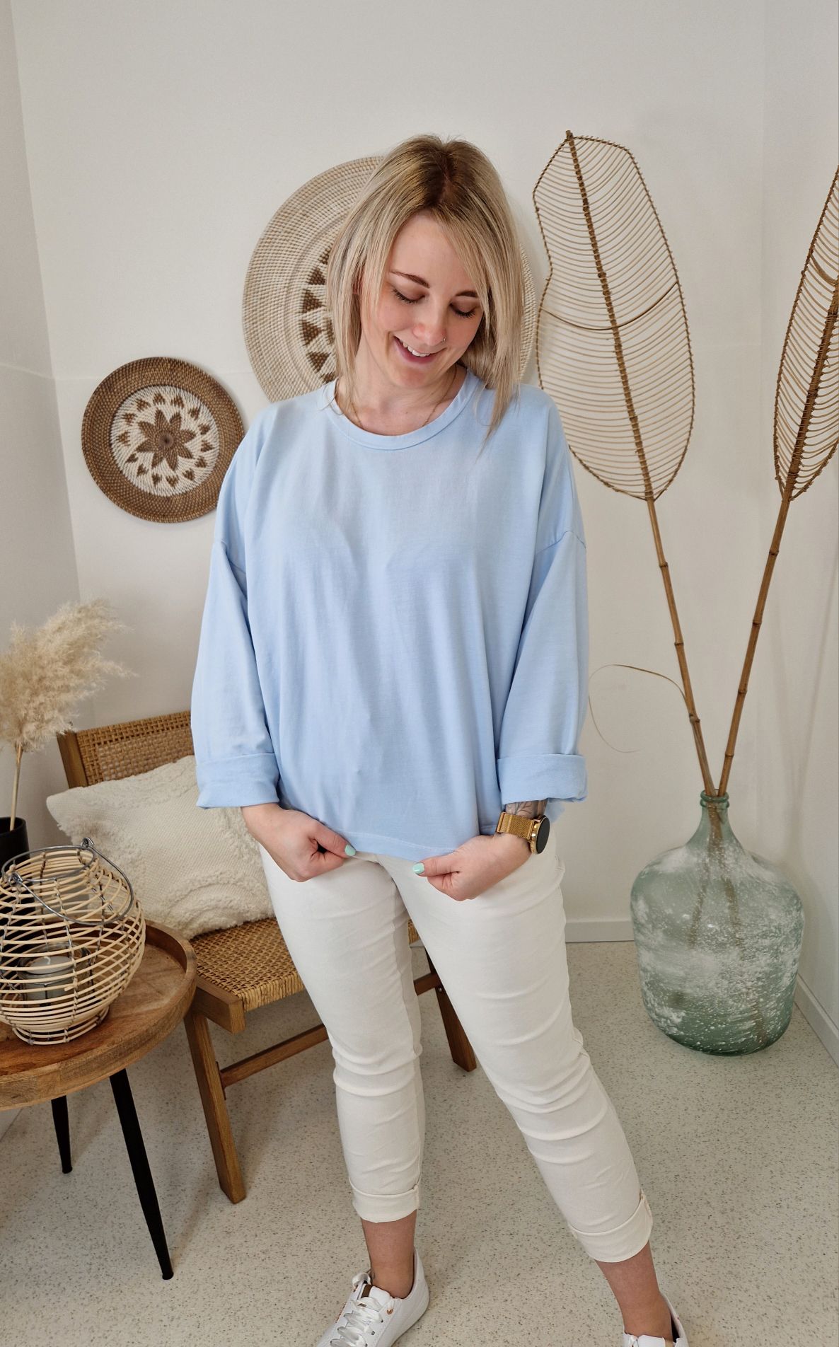 BASIC SHIRT HEIDI  HELLBLAU 34-42 Made in Italy Langarm Shirt Sweatshirt Longsleeve Kopie