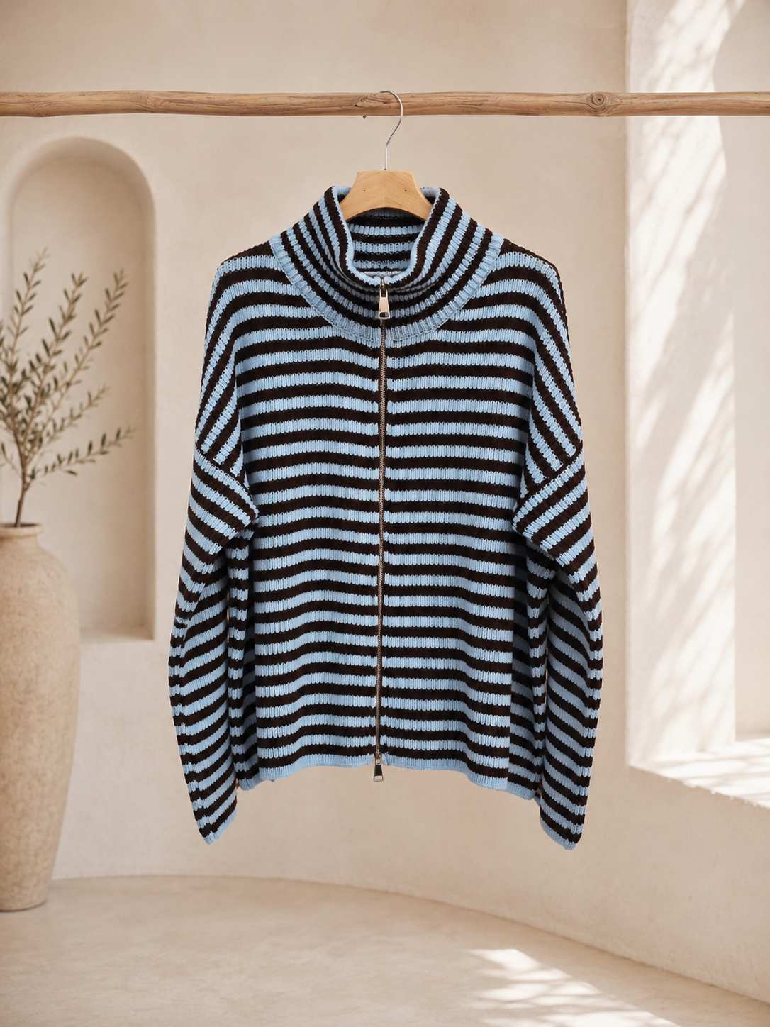 Strickjacke Celia – Streifenlook mit 2-Wege-Reißverschluss Made in Italy 34-40/42 Cardigan
