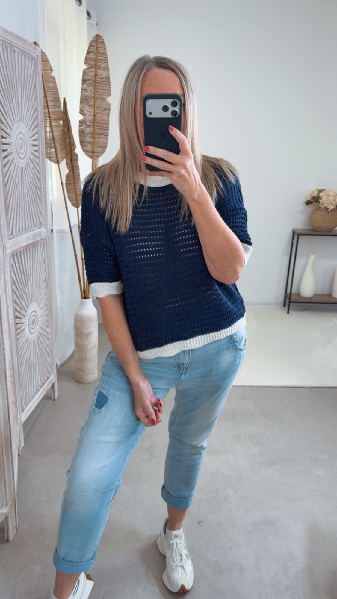 Strick T-Shirt „Ponza" Uni Lochmuster Made in Italy 34-40/42 Pullover