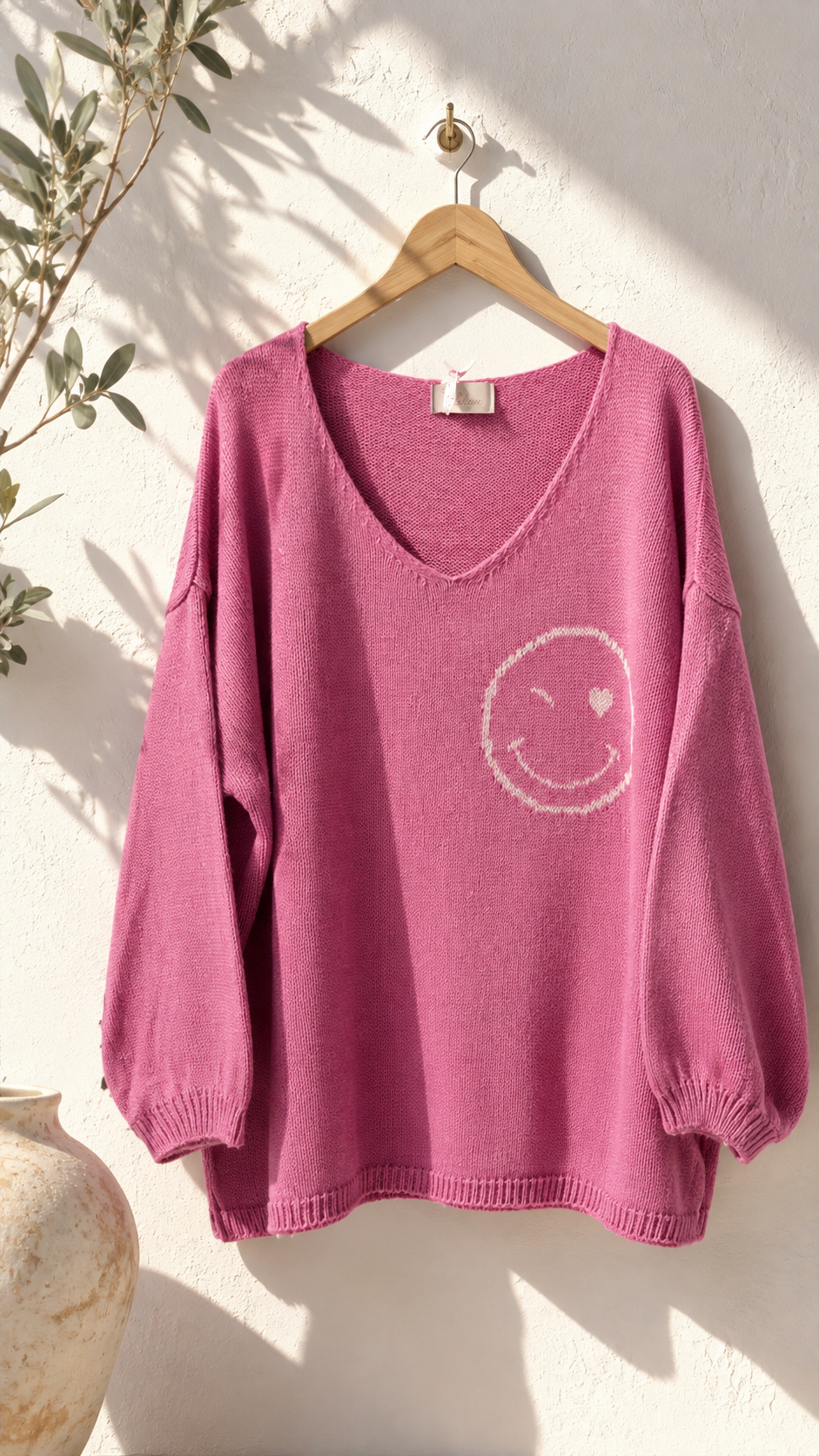 Strickpullover mit Smiley & Rückenprint Oversize I NO. SP0019 I Made in Italy 34-44/46