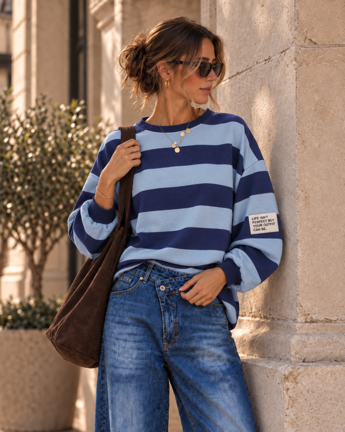 Baumwoll Stripe Love Sweater mit PATCH I SW0128 I 34-42 / Made in Italy