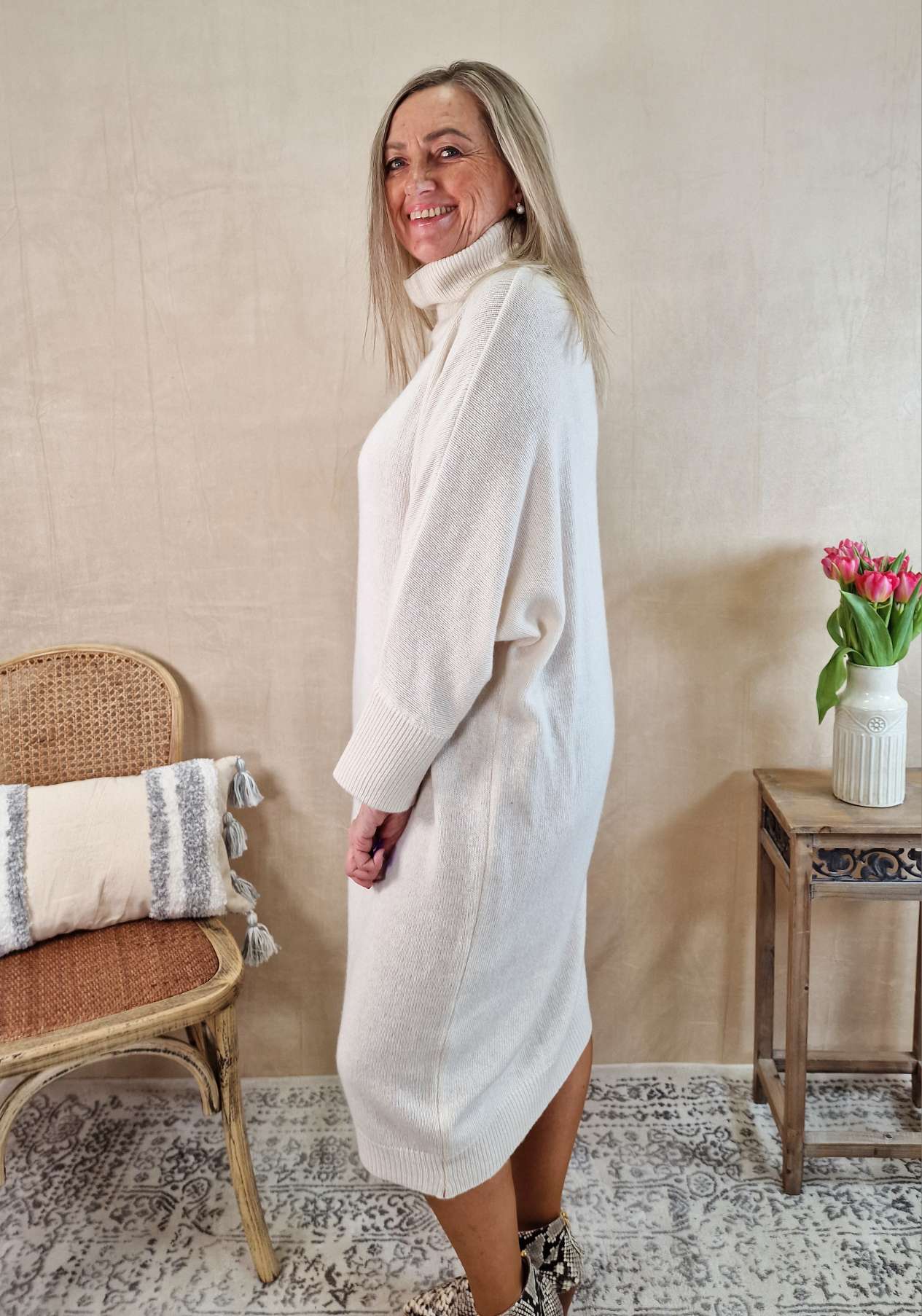 CASHMERE DRESS STELLA CREME 34-44 Made in Italy Strick Kleid Long Pullover CASHMERE DRESS STELLA CREME 34-44 Made in Italy Strick Kleid Long Pullover