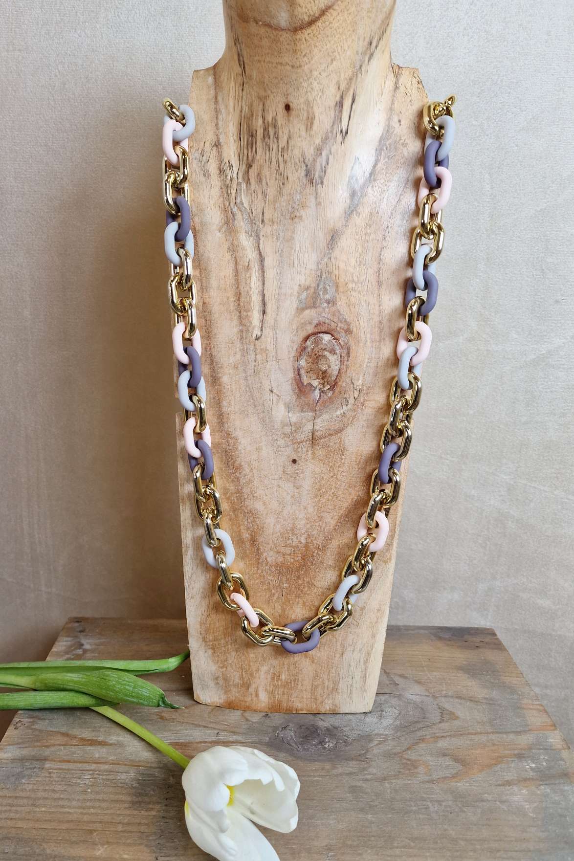 KETTE BLENDED SHINY ROSA Metall Resin Goldfarbig Necklace Halskette