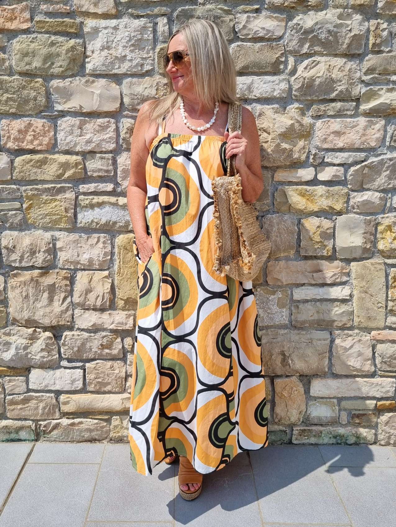 SPAGHETTI DRESS AOSTA ORANGE KHAKI 34-42 Made in Italy Maxi Kleid Sommer Strandkleid SPAGHETTI DRESS AOSTA ORANGE KHAKI 34-42 Made in Italy Maxi Kleid Sommer Strandkleid