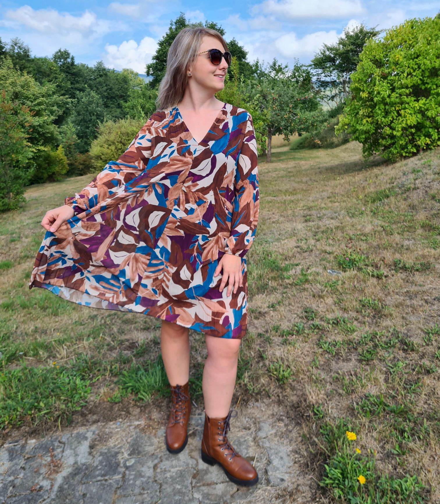 PLISSEE DRESS GINA LEAVES PETROL 36-42 Made in Italy Plissee Herbst Kleid PLISSEE DRESS GINA LEAVES PETROL 36-42 Made in Italy Plissee Herbst Kleid