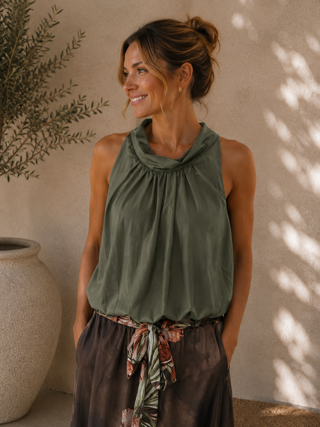Top Bluse Mariona Uni Bindung im Nacken Made in Italy 34-40/42