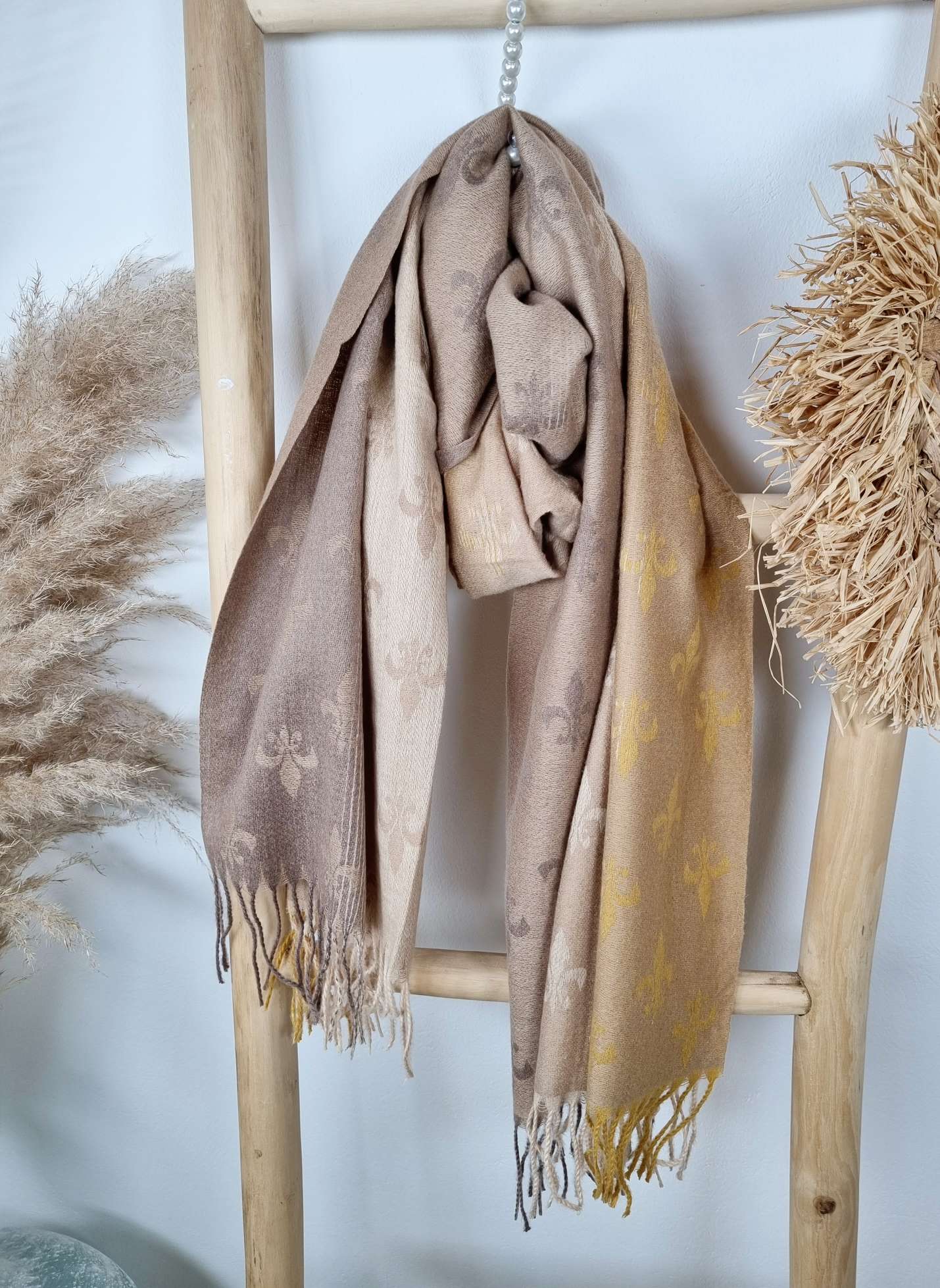 SCHAL SCARF CROWN CAMEL Edles Viskose Tuch Italy Style Plaid SCHAL SCARF CROWN CAMEL Edles Viskose Tuch Italy Style Plaid