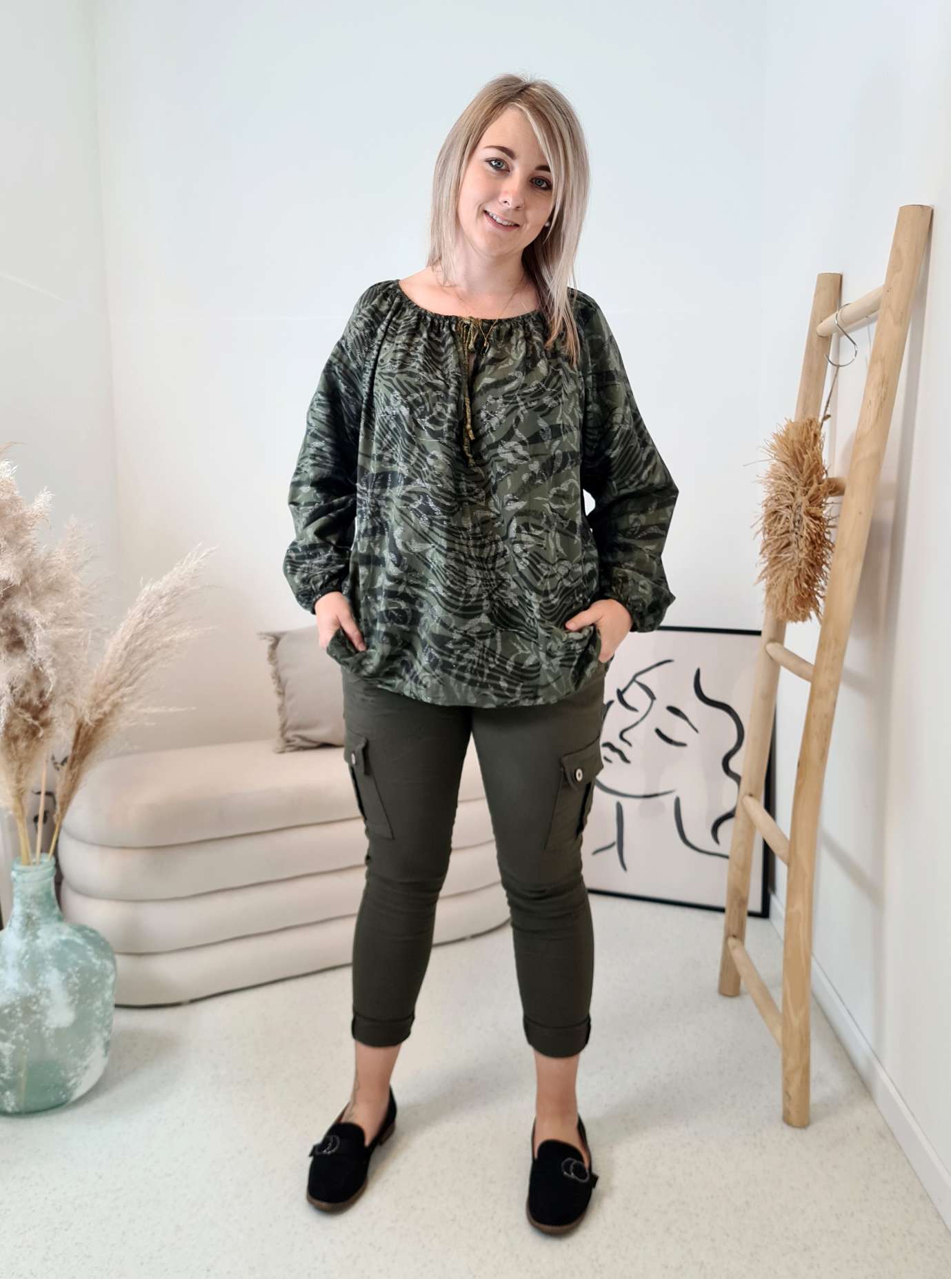GLAMOUR BLUSEN SHIRT CANDELA  KHAKI  Metallic Made in Italy 34-42 Langarm verschiedene Farben 
