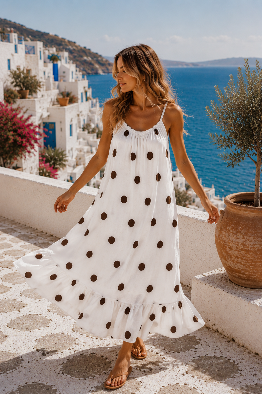 Dots Kleid Isla Spaghettiträger Made in Italy 34-42
