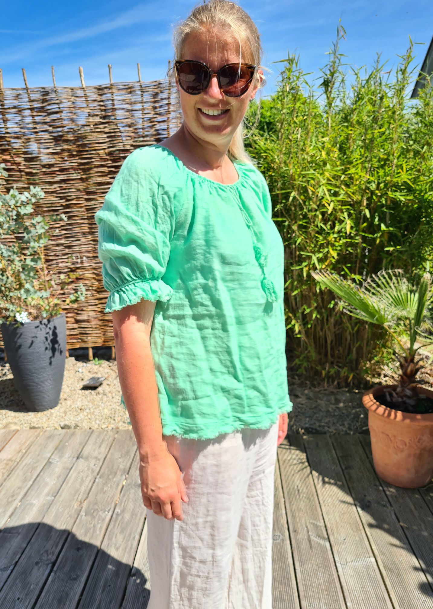 LINEN BLUSE VERONA GRÜN 34-42 Made in Italy Leinen Oversize Tunika Shirt LINEN BLUSE VERONA GRÜN 34-42 Made in Italy Leinen Oversize Tunika Shirt