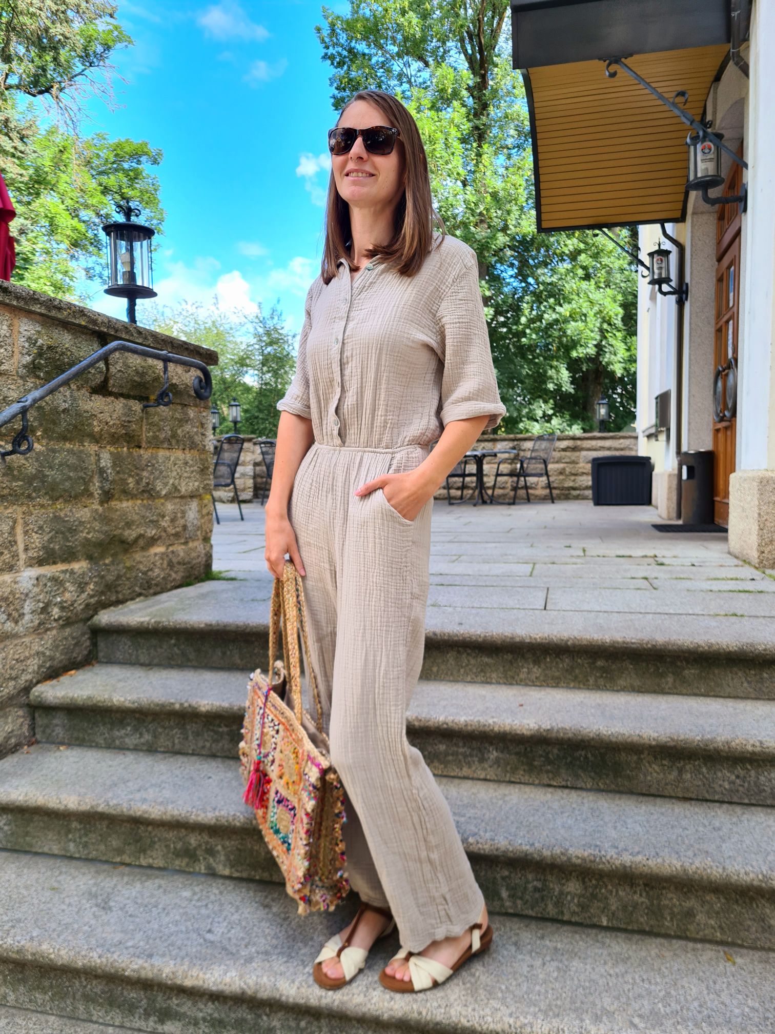 MUSSELIN JUMPSUIT CARLA BEIGE 34-40 Made in Italy Overall Zweiteiler MUSSELIN JUMPSUIT CARLA BEIGE 34-40 Made in Italy Overall Zweiteiler