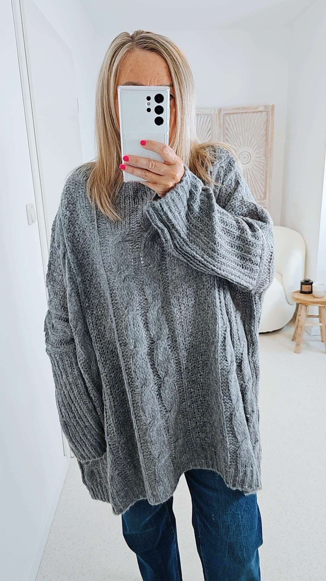 STRICKPULLOVER ZOPFMUSTER TARA Oversize Pullover Made in Italy 36 - 48/50 STRICKPULLOVER ZOPFMUSTER TARA Oversize Pullover Made in Italy 36 - 48/50