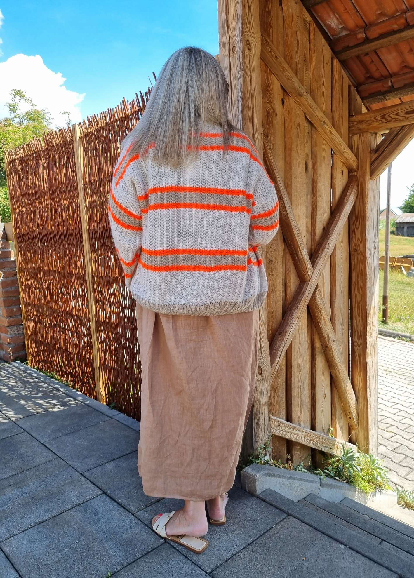 SHORT KNIT CARDIGAN MYKONOS STRIPES BUTTONS BEIGE TAUPE ORANGE kurze Strick Jacke Made in Italy Streifen Knöpfe 34-42 SHORT KNIT CARDIGAN MYKONOS STRIPES BUTTONS BEIGE TAUPE ORANGE kurze Strick Jacke Made in Italy Streifen Knöpfe 34-42