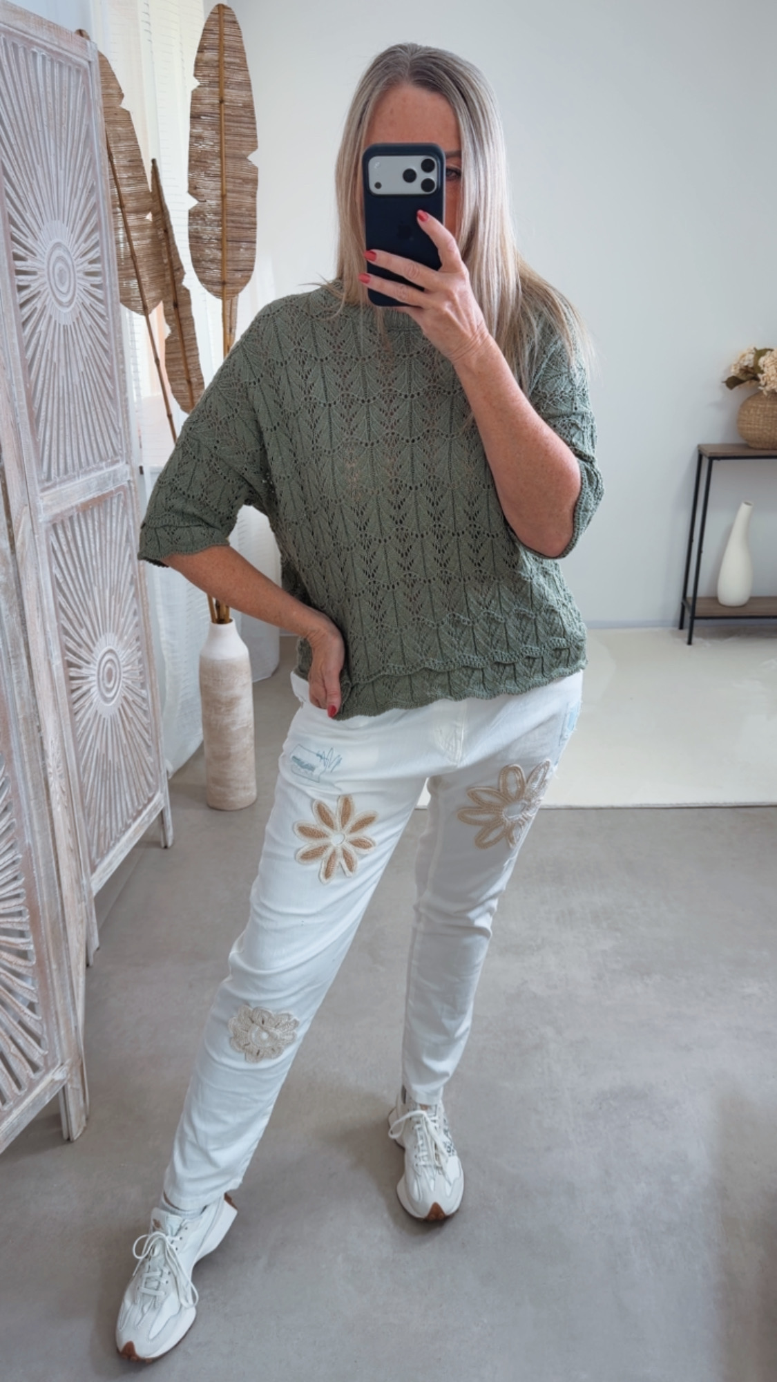 Strickshirt Lochmuster Fili Uni Made in Italy 34-42 Kurzarm Pullover