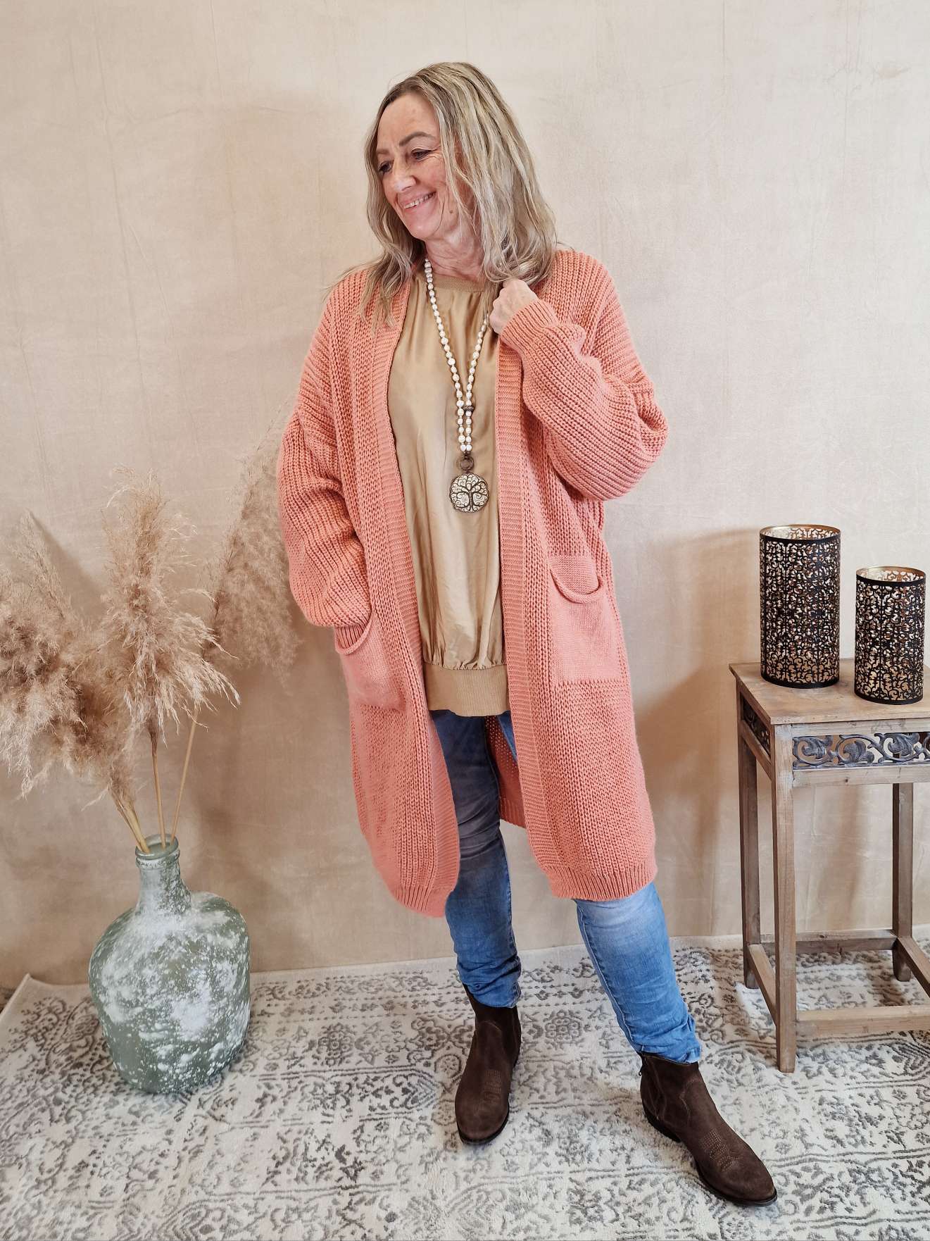 KNIT CARDIGAN EVELYN LACHS 34-42 Made in Italy Strickjacke Strickmantel Mantel KNIT CARDIGAN EVELYN LACHS 34-42 Made in Italy Strickjacke Strickmantel Mantel