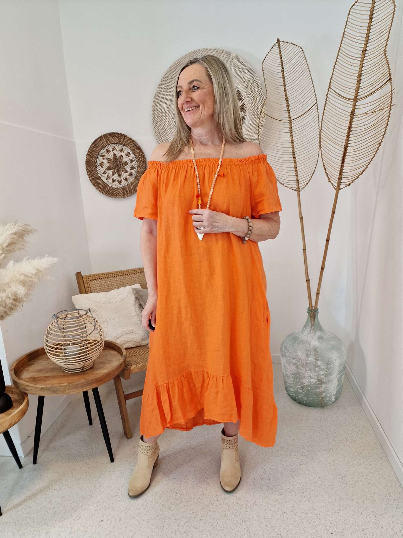 LINEN TUNIKA DRESS LUISE ORANGE 34-42 Made in Italy Leinen Kleid Leinenkleid Linendress LINEN TUNIKA DRESS LUISE ORANGE 34-42 Made in Italy Leinen Kleid Leinenkleid Linendress