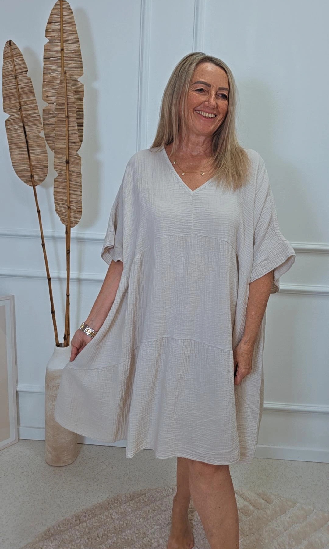 KURZES MUSSELIN TUNIKA KLEID CALLA Made in Italy 34-44/46