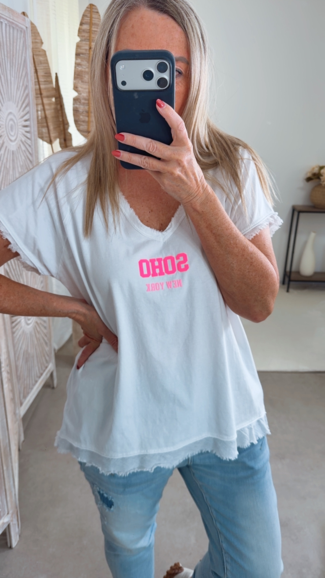 Basic T-Shirt „Marie Soho New York“ – Made in Italy 🌸 Größe 34 bis 42