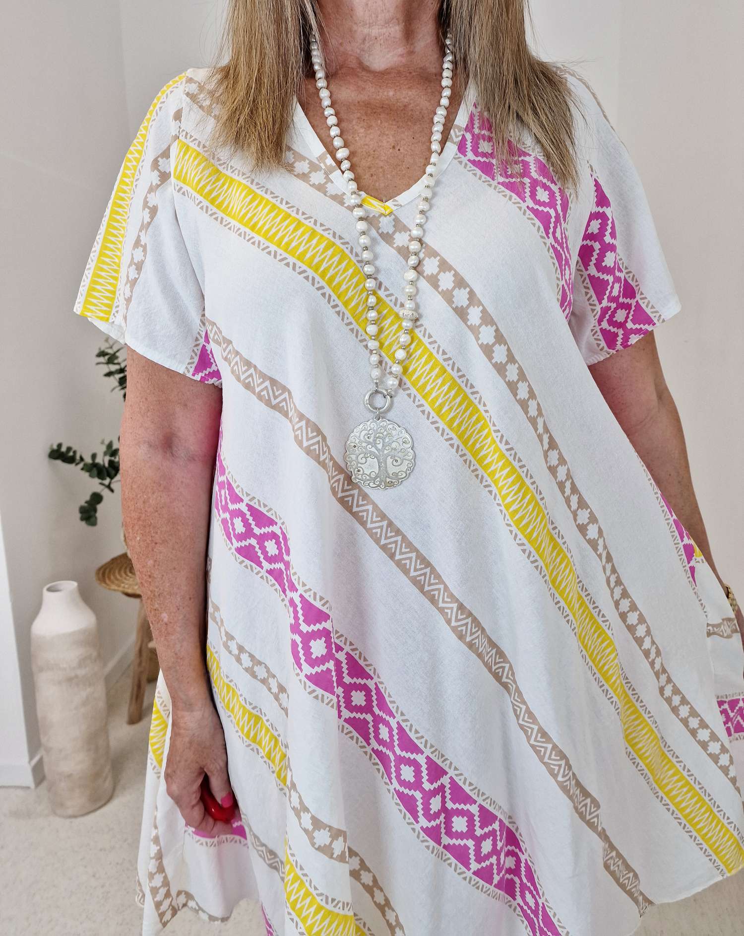 SOMMERKLEID PAROS PINK BEIGE Greek Style 36 - 42 SOMMERKLEID PAROS PINK BEIGE Greek Style 36 - 42
