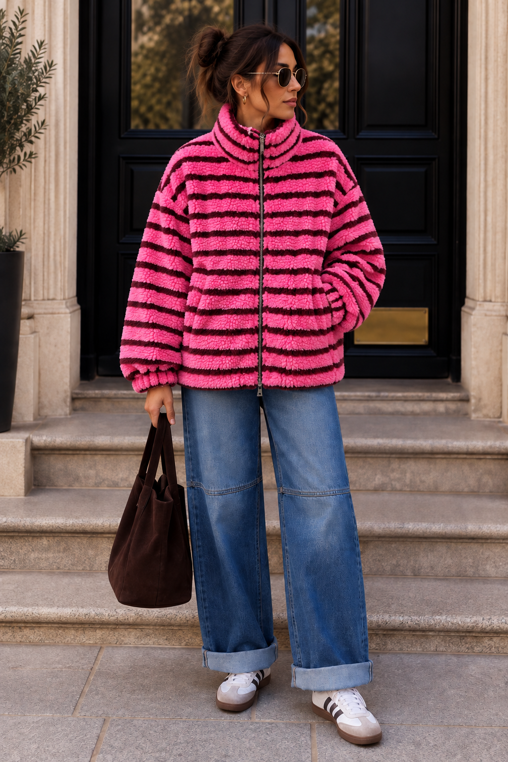 Kuschelige Teddyjacke mit Streifen I TJ0068 I Made in Italy 34-40/42