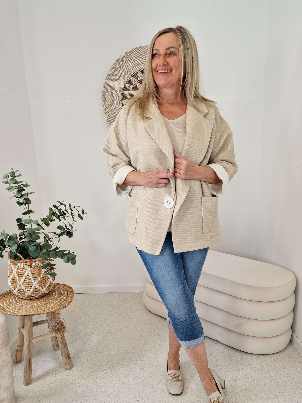 BLAZER RENE BEIGE 34-42/44 Made in Italy Oversize Anzug Jacke BLAZER RENE BEIGE 34-42/44 Made in Italy Oversize Anzug Jacke