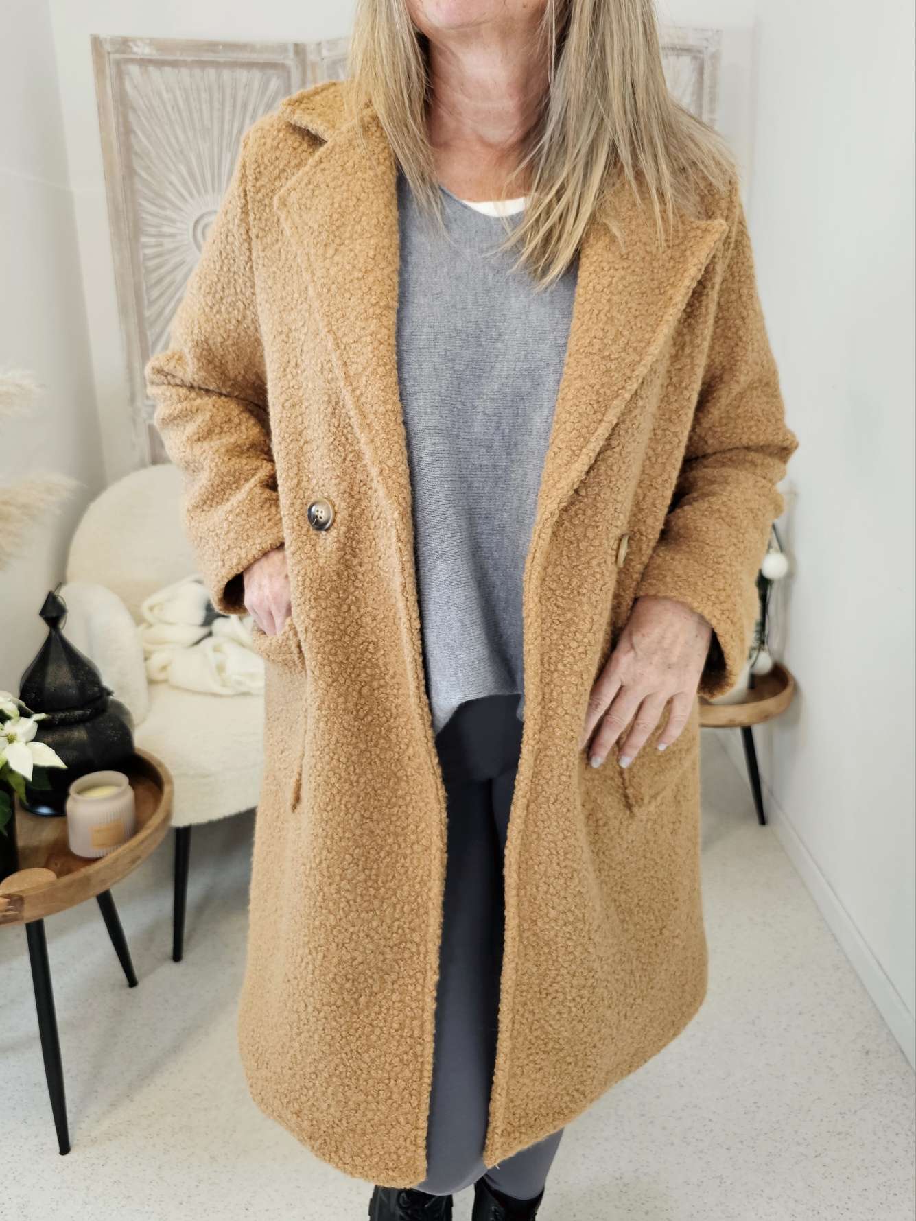 TREND COAT HENRY Made in Italy 34-40 Mantel Jacke Boucle Optik TREND COAT HENRY Made in Italy 34-40 Mantel Jacke Boucle Optik