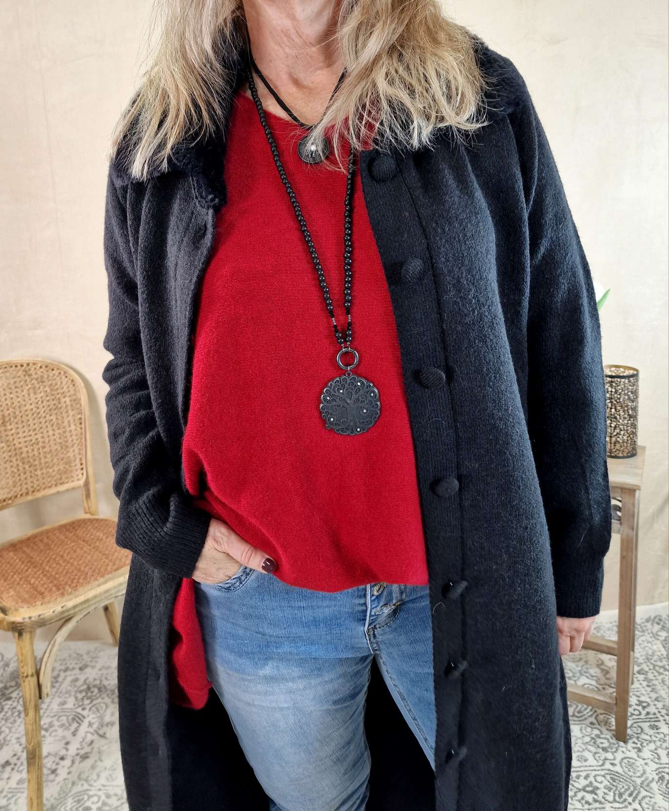 LUXURY KNIT COAT MIRINA SCHWARZ 34-42 Strickmantel Mantel Cardigen Italy Kollektion LUXURY KNIT COAT MIRINA SCHWARZ 34-42 Strickmantel Mantel Cardigen Italy Kollektion