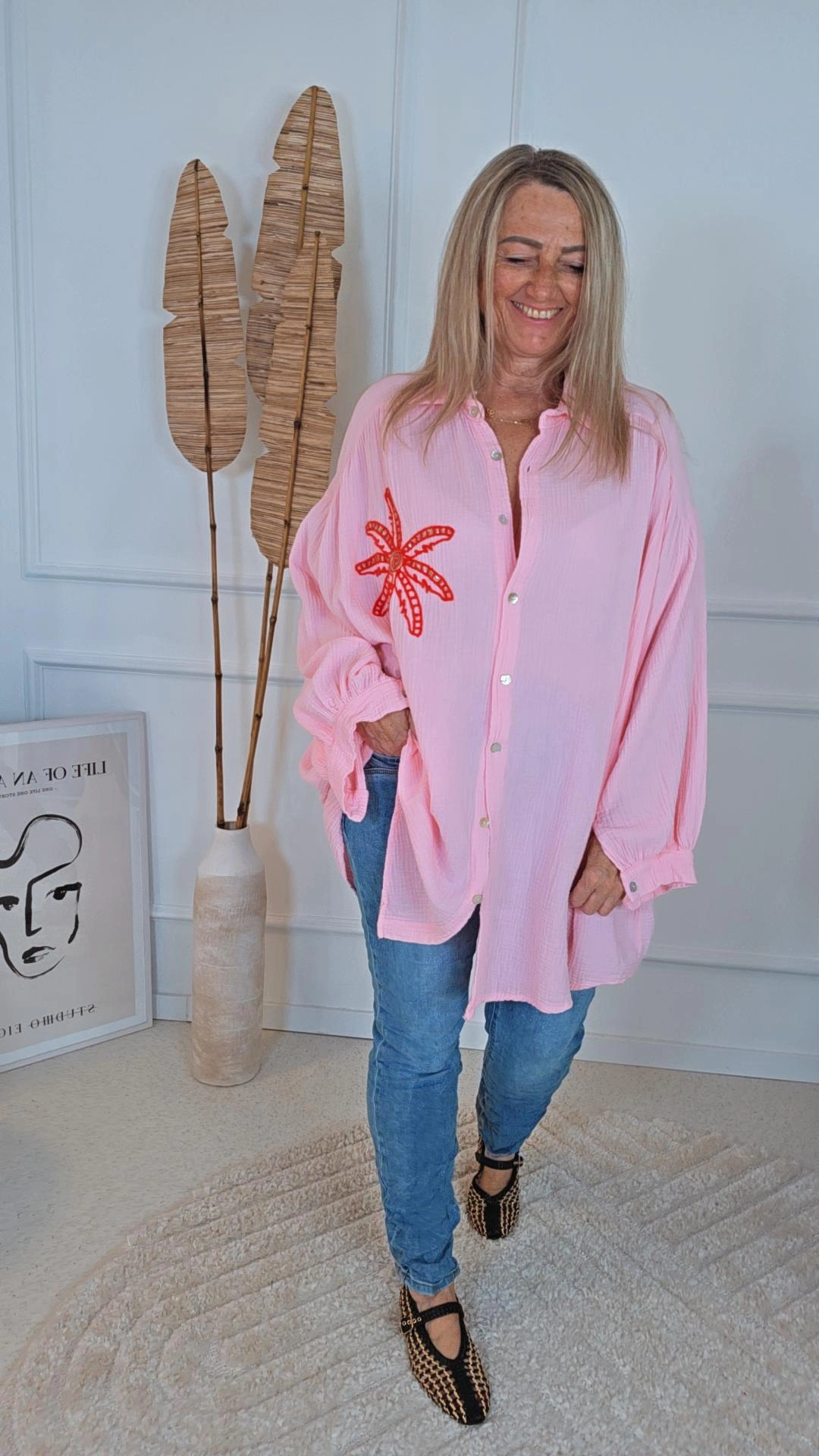 TRENDIGE MUSSELIN BLUSE PALM SPRINGS Made in Italy 34-46