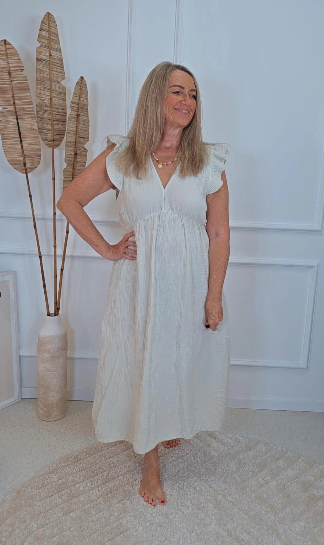 MUSSELIN KlEID ZOE BIANCO MIA 34 - 42 Made in Italy ärmellos Rüsche 