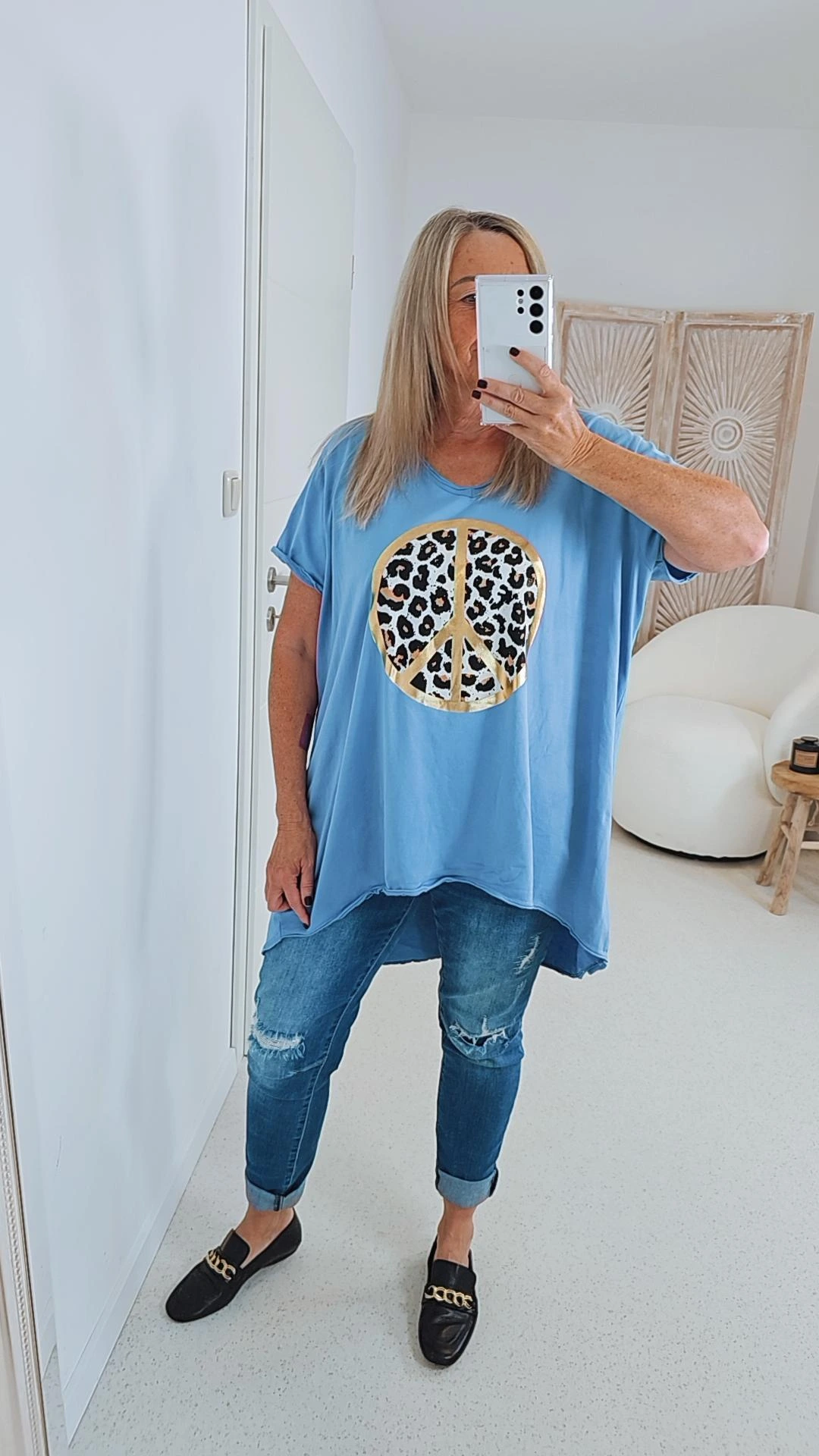 OVERSIZE BASIC SHIRT LEO PEACE Jeansblau 34 -42 Made in Italy Vokuhila