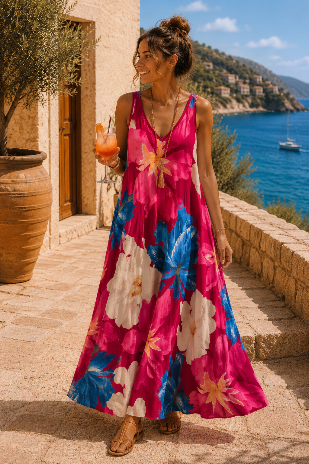 Maxikleid Bali – Made in Italy  Trendiges Leo-Kleid mit Taschen | Passend bis Größe 42/44