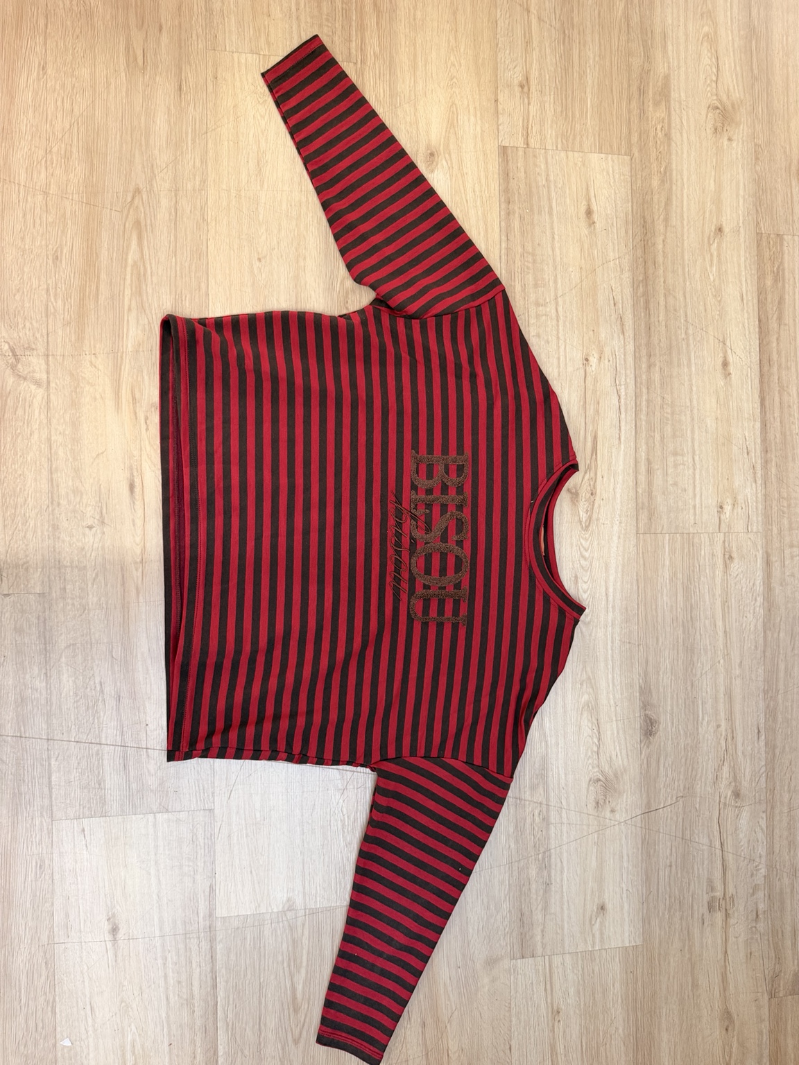 Langarmshirt Streifen Schoko Burgundy I LS0158 I 34-42 Made in Italy