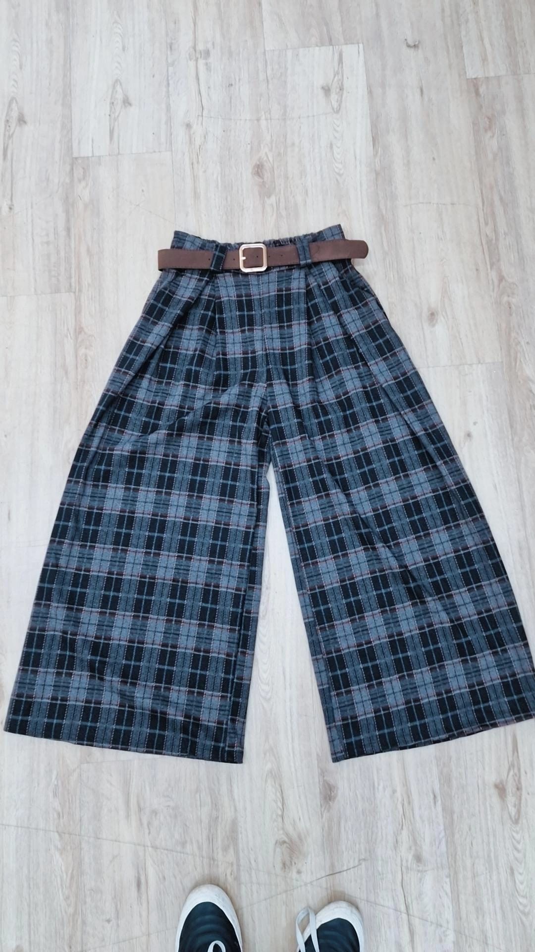 Flanell-Karohose mit Gürtel I H0143 I 34-42 I Made in Italy