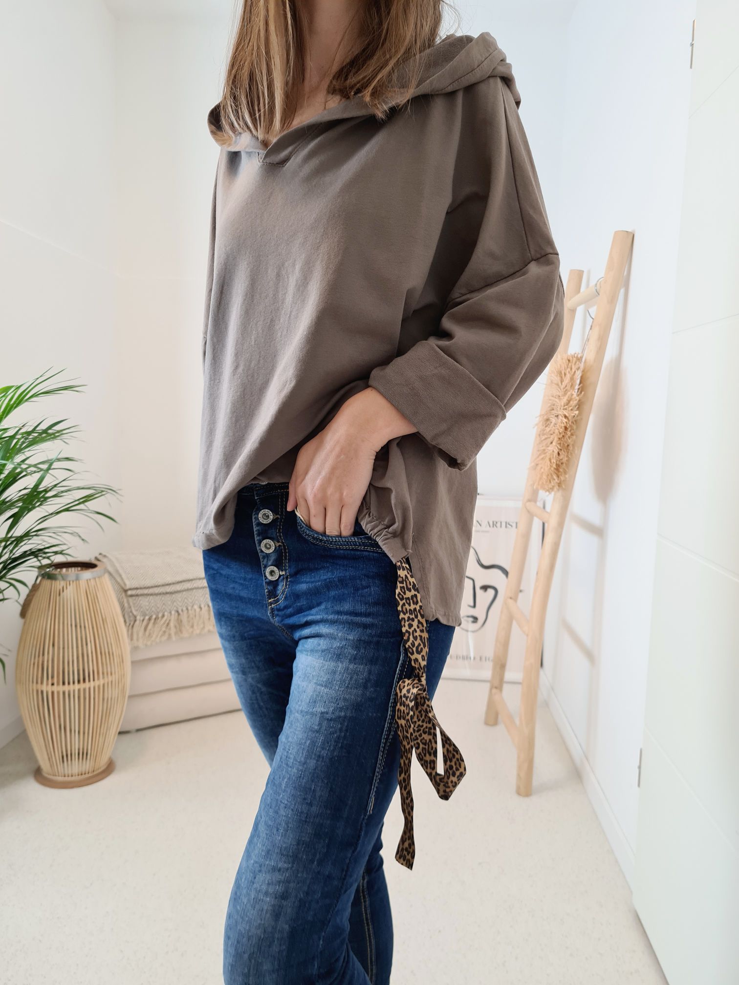 HOODIE NAOMI TAUPE Sweater Kapuze Made in Italy 34-42 Longsleeve Pullover LEO Leopard HOODIE NAOMI TAUPE Sweater Kapuze Made in Italy 34-42 Longsleeve Pullover LEO Leopard