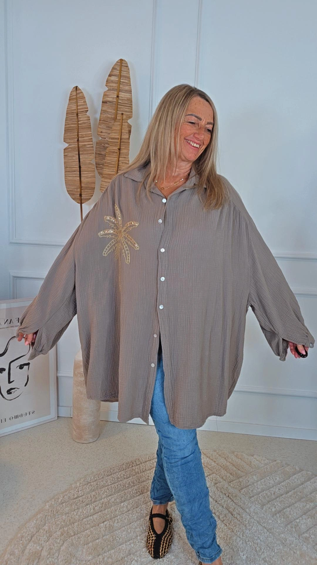 TRENDIGE MUSSELIN BLUSE PALM SPRINGS Made in Italy 34-46