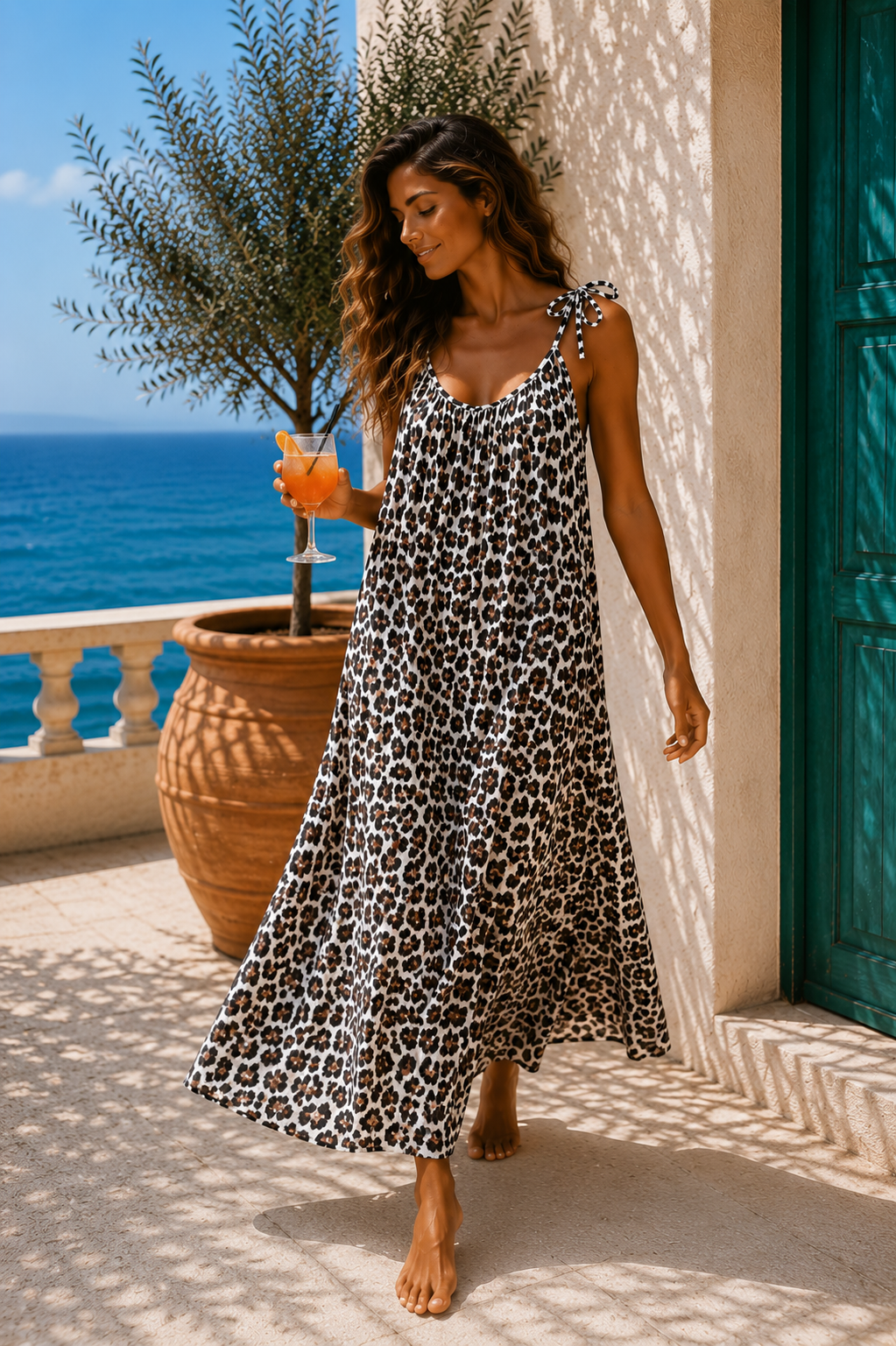MUSSELIN SPAGHETTI TRÄGERKLEID PALMA 36 -44/46 Made in  Italy Kleid