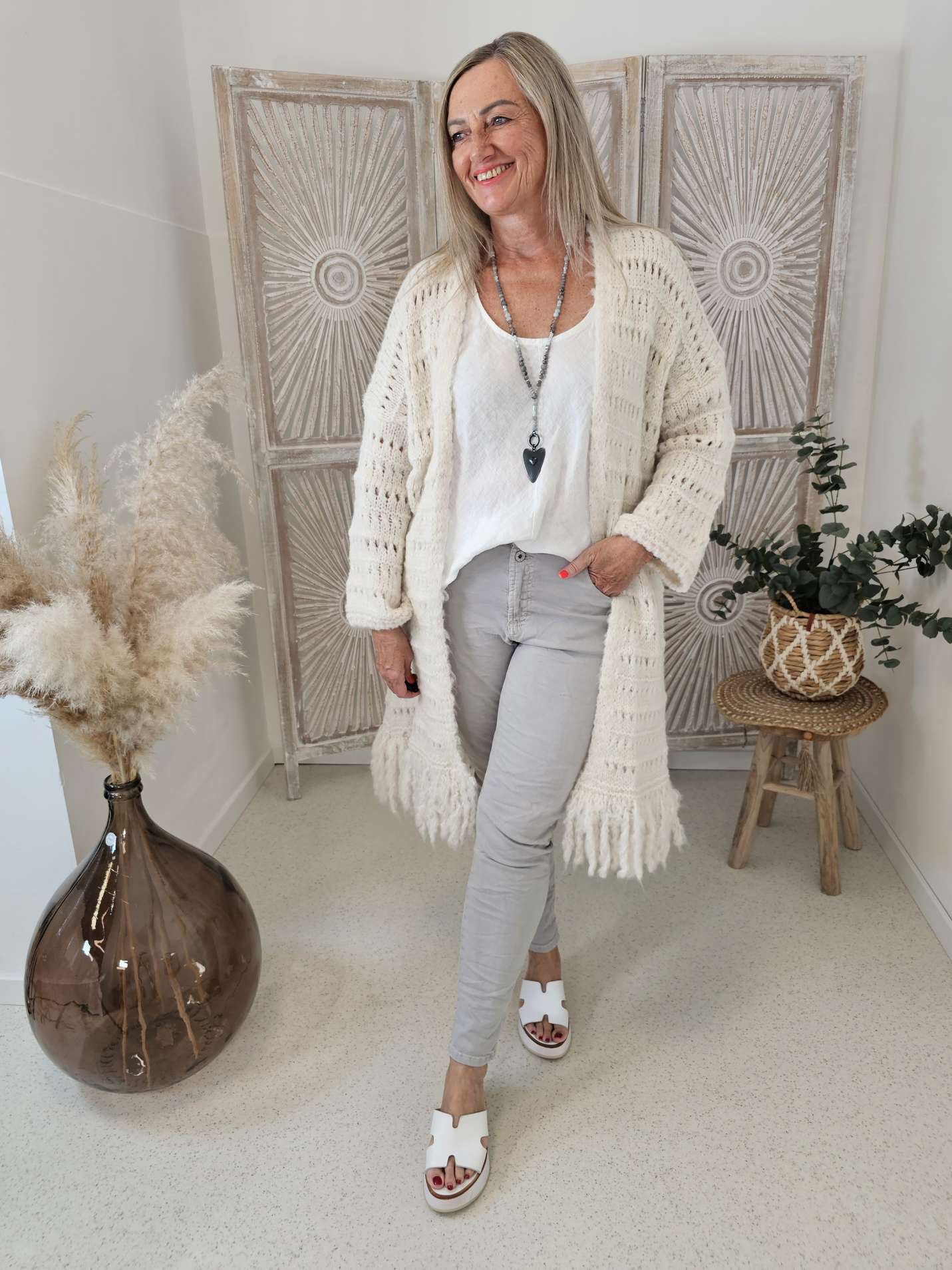KNIT CARDIGAN NIEVES 34-42 Made in Italy Strickjacke Fransen FRINGES