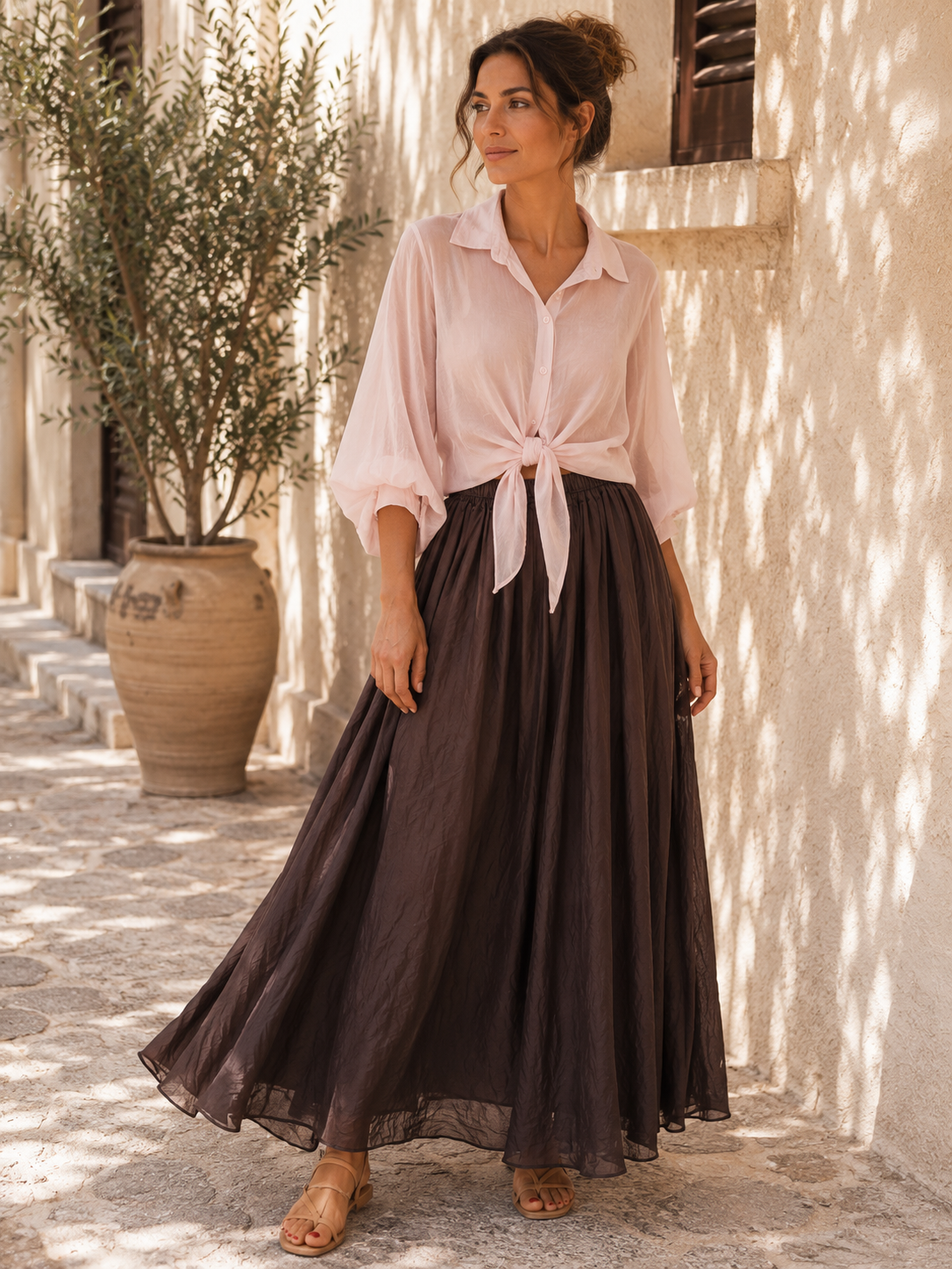 Exklusive Seidenbluse Nerea Uni leicht transparent zum Binden 34-42/44