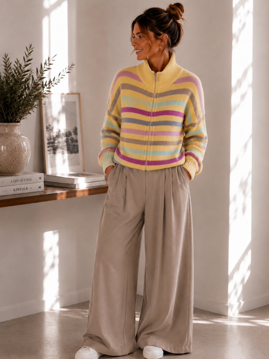 Strickjacke mit Streifen & Zwei-Wege-Reißverschluss Cardigan I NO.SJ0022 I Made in Italy 34-40/42