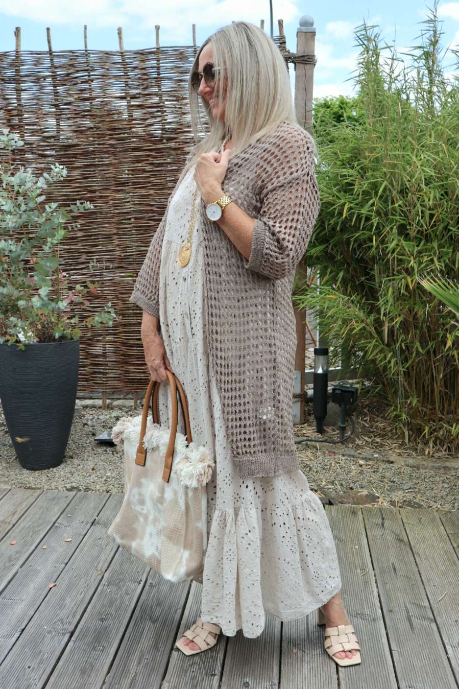HÄKEL CARDIGAN MONTANA TAUPE Strick Jacke Mantel Made in Italy 34-42 HÄKEL CARDIGAN MONTANA TAUPE Strick Jacke Mantel Made in Italy 34-42