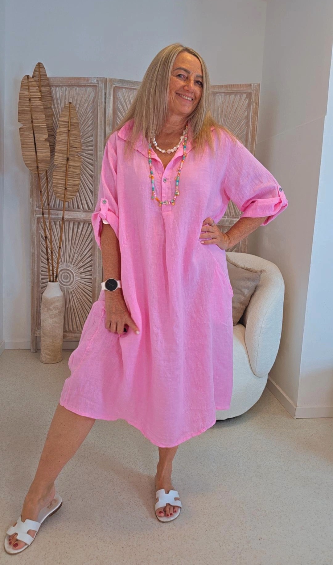 LINEN TUNIKA DRESS GEORGIA Made in Italy 34-42/44 Leinen Kleid Linendress