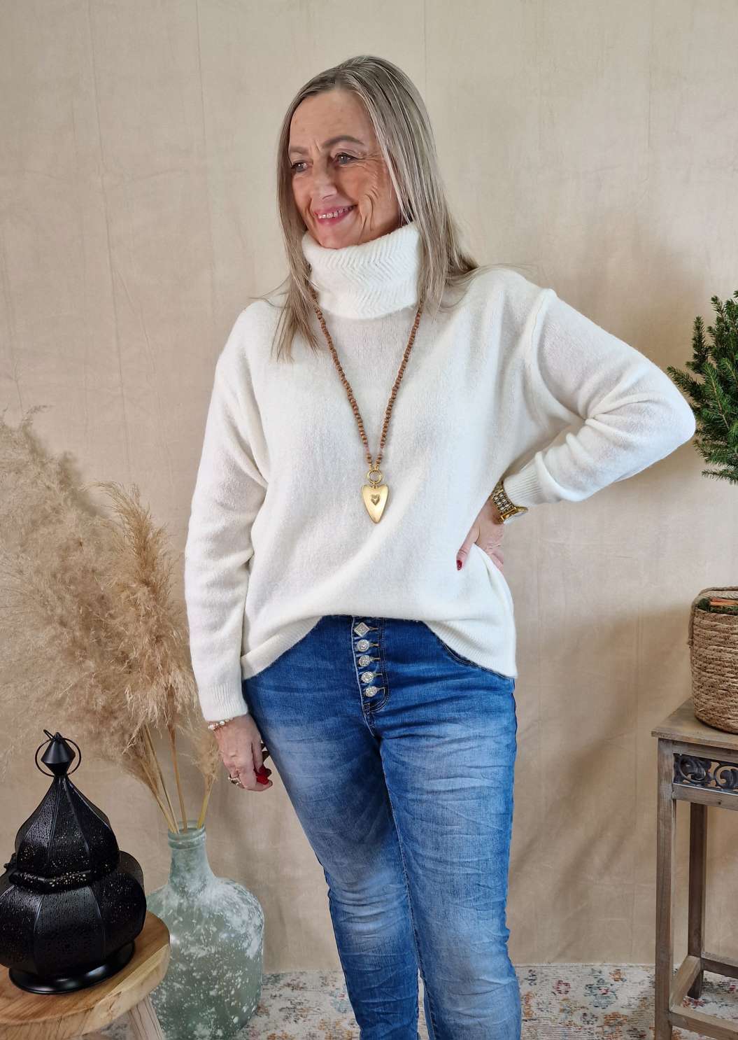 EXCLUSIVER BASIC ROLLKRAGEN PULLOVER JURI CREME 34-42 Made in Italy Strickpullover Sweatshirt Longsleeve