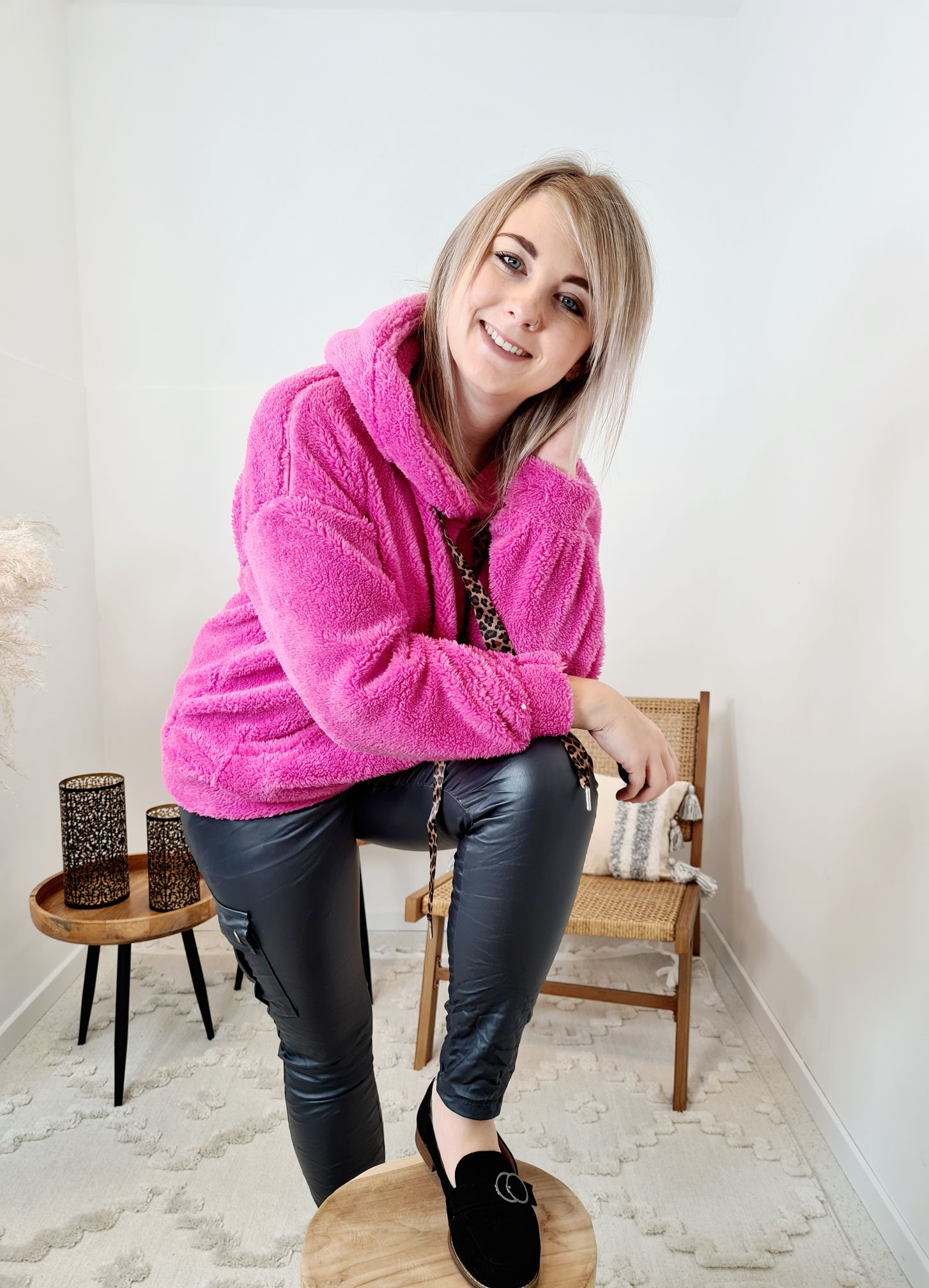 HOODIE ROSIE TEDDY PINK Sweater Kapuze Made in Italy 34-42 Longsleeve Pullover LEO versch. Farben HOODIE ROSIE TEDDY PINK Sweater Kapuze Made in Italy 34-42 Longsleeve Pullover LEO versch. Farben