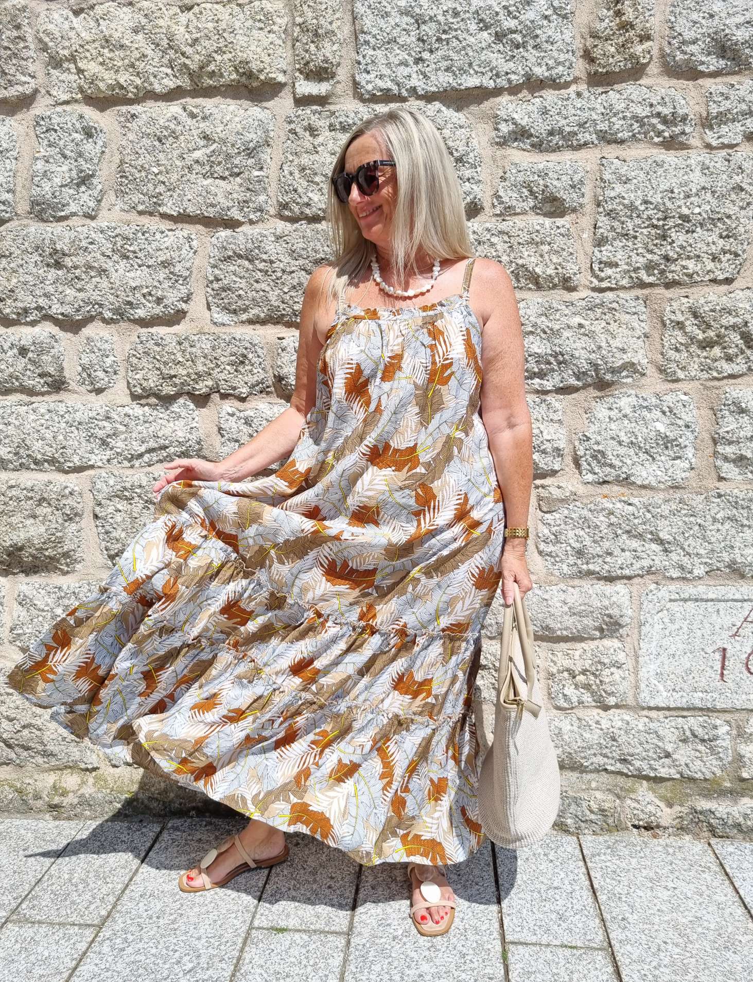 SPAGHETTI DRESS CARMEN NATUR 36-42 Italy Style Maxi Kleid Sommer Strandkleid LEAVES Italy Style SPAGHETTI DRESS CARMEN NATUR 36-42 Italy Style Maxi Kleid Sommer Strandkleid LEAVES Italy Style