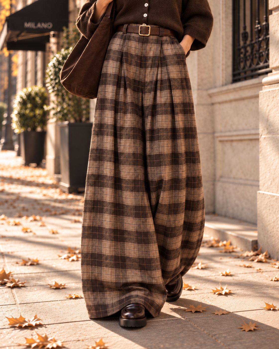 Flanell-Karohose mit Gürtel I H0143 I 34-42 I Made in Italy