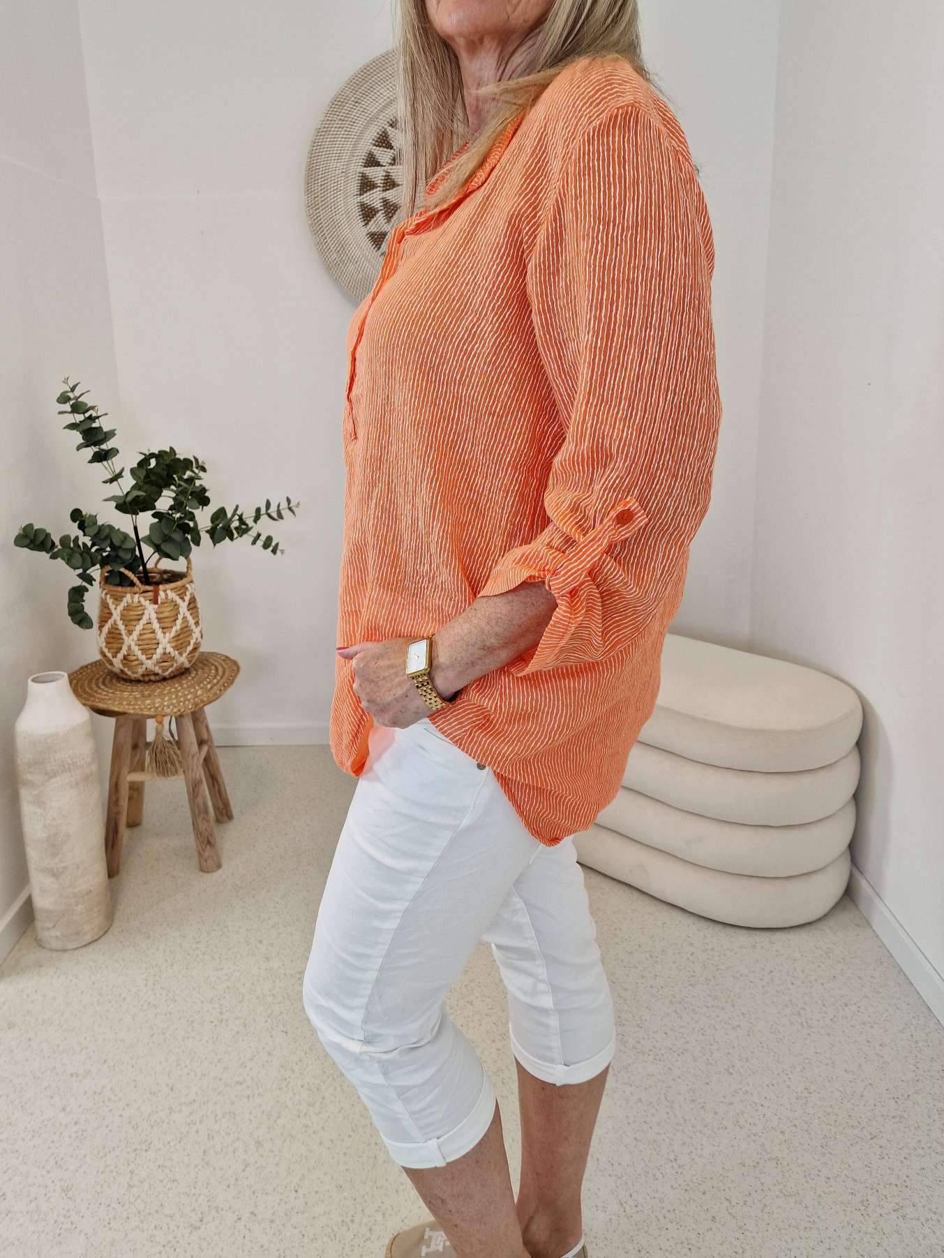 ZARTE STREIFEN BLUSE BELINDE ORANGE 34-42 langarm Bluse Shirt ZARTE STREIFEN BLUSE BELINDE ORANGE 34-42 langarm Bluse Shirt