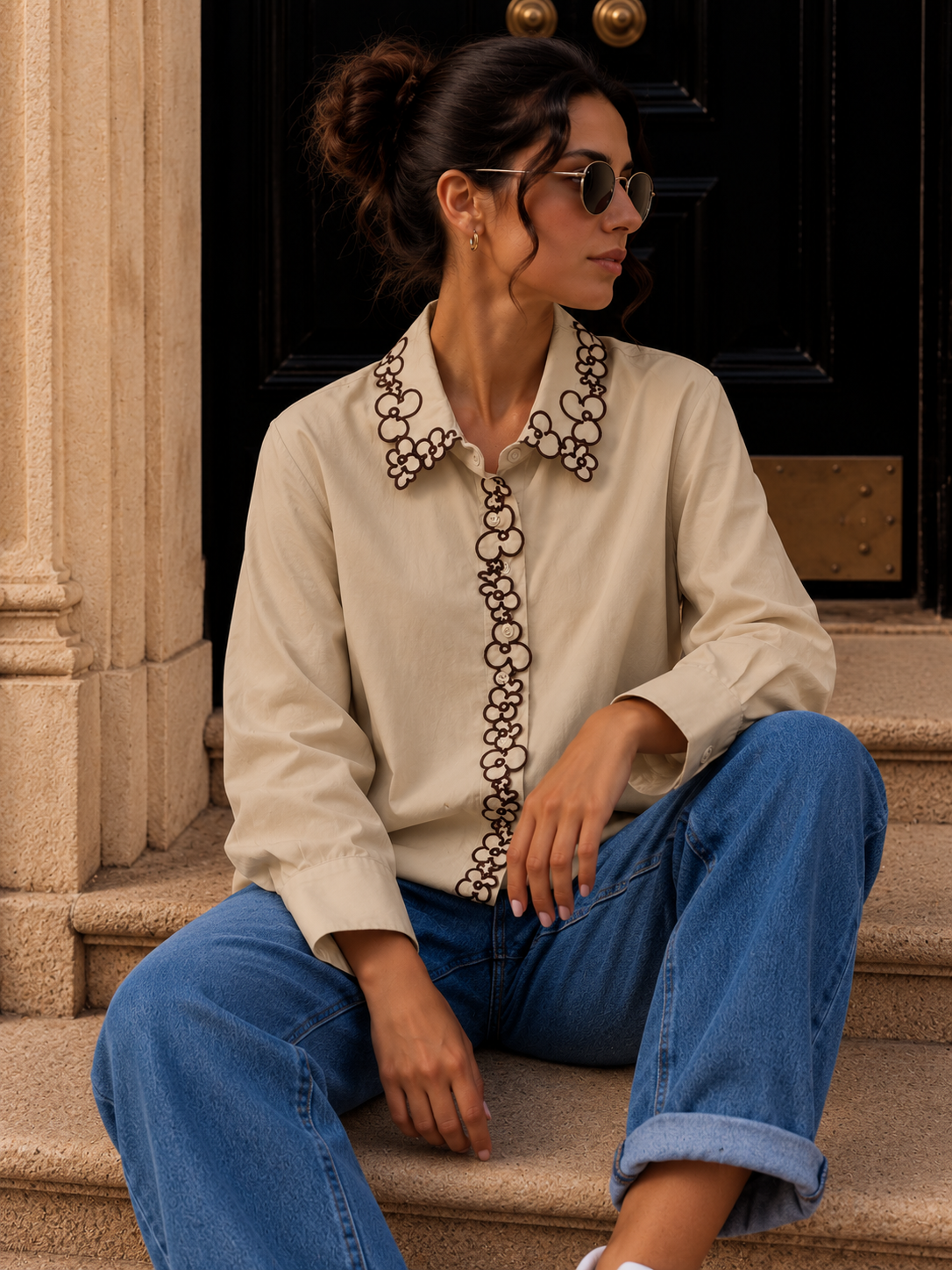 Bluse mit Blumenstickerei I B0042 I Made in Italy 34-40